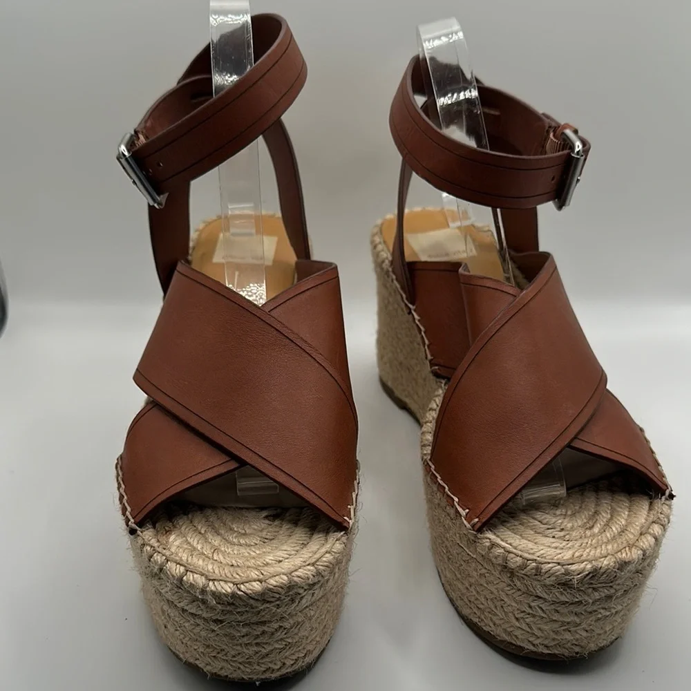 Dolce Vita Sz 10 Carsie‎ Brown Leather Espadrille Wedges Ankle Strap